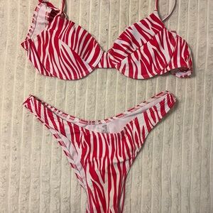 Red and White Zebra Print Bikini Set